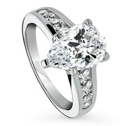 BERRICLE Sterling Silver Solitaire Wedding Engagement Rings 3 Carat Pear Cut Cubic Zirconia CZ Promise Ring for Women, Rhodium Plated Size 5.5